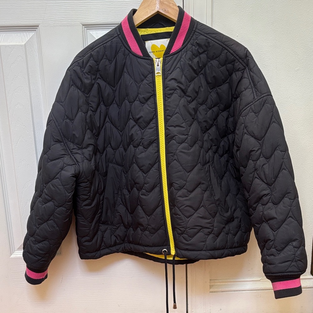 Kerry Rosenthal Quilted Jacket with Pink Trim and Yellow Lining